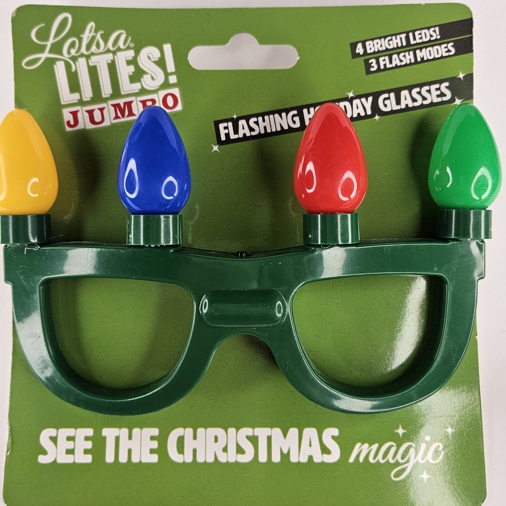 Flashing Holiday Christmas Glasses with Red Green Yellow Blue Lights
